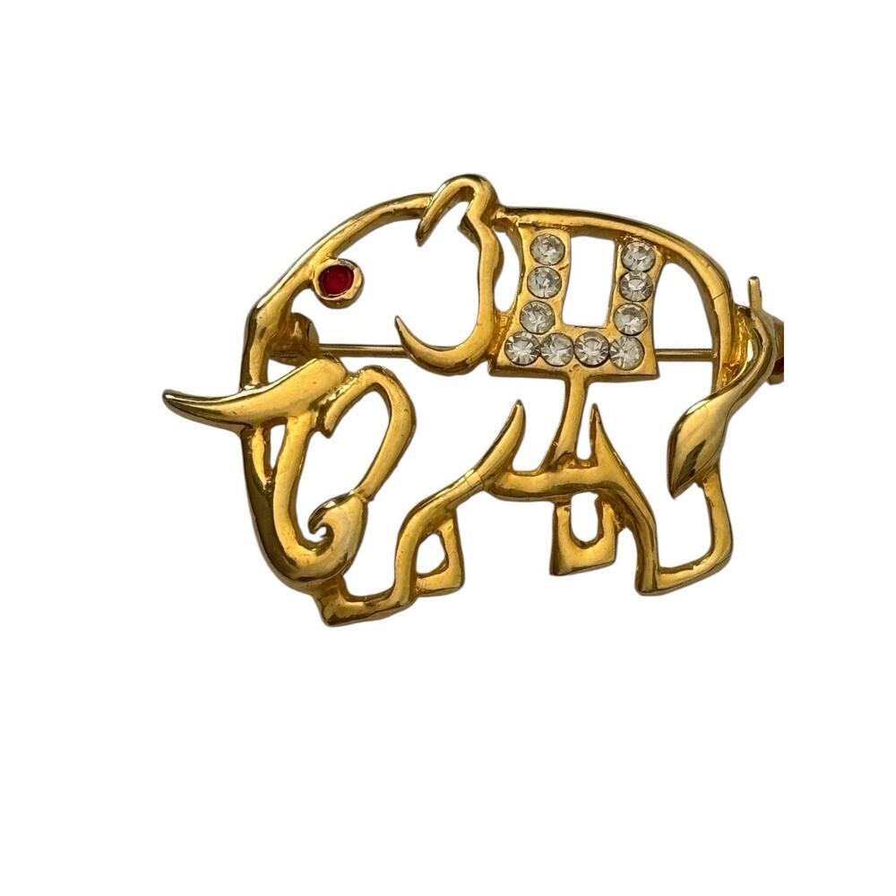 Brooch Pin Gold Tone Rhinestone Crystal Elephant Vintage Jewelry